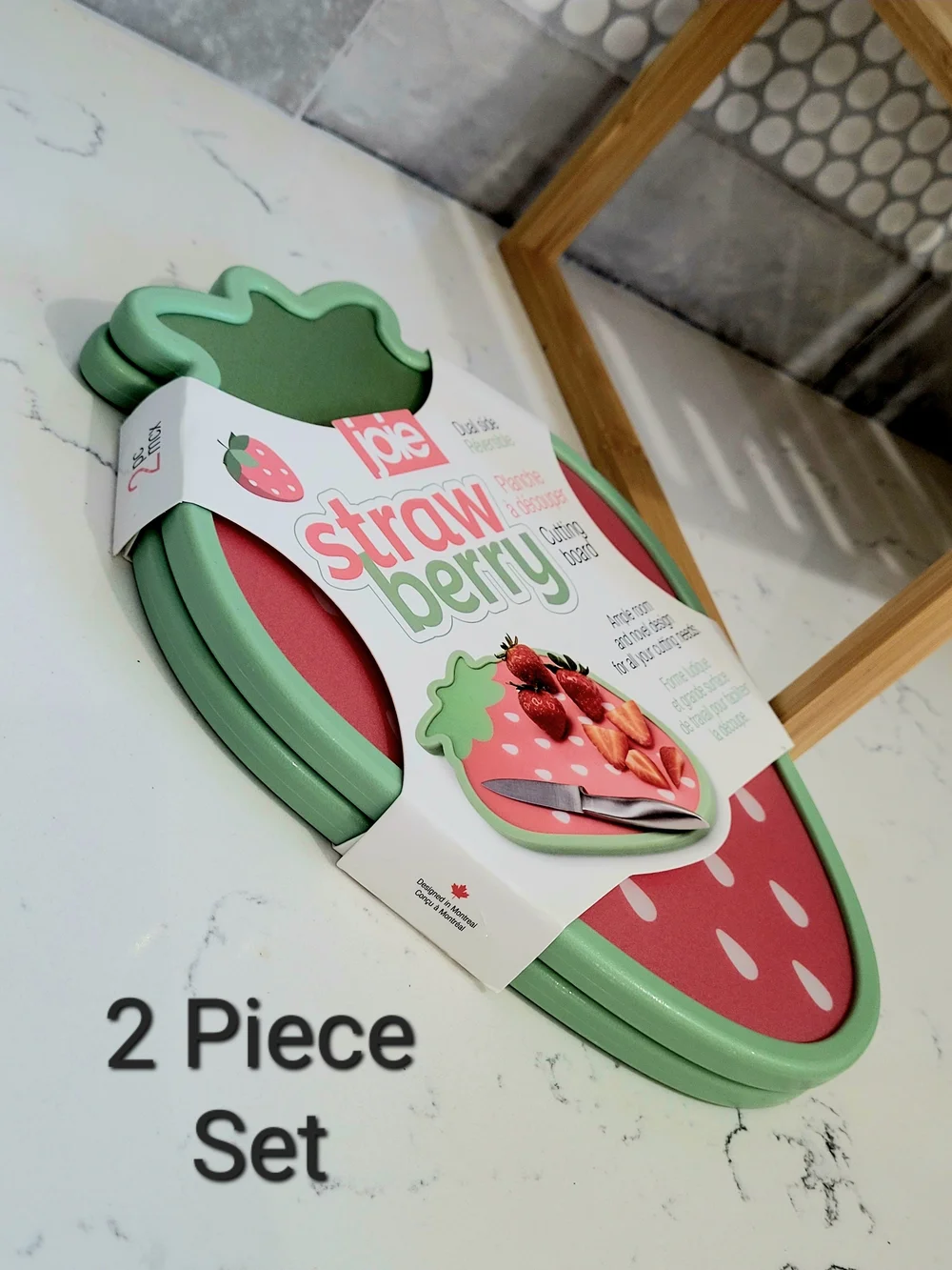 Joie Strawberry Dual-side Compact Cutting Boards Set Of 2 - Pink & Mint